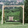 thumbnail image 2 of Costway 2-Person Metal Porch Swing with Table and Chairs, Brown, 2 of 12
