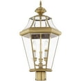 thumbnail image 4 of 3 Light Antique Brass Outdoor Post Lantern Pendant Lighting Fixture with Clear Beveled Glass Shade backed with Hand Crafted Solid Brass material for patio, front porch, entryway and more, 4 of 6