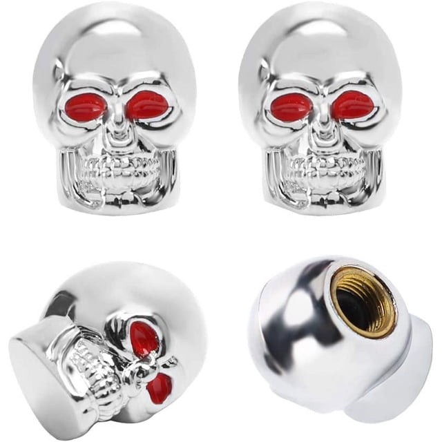 4 piezas de tapa de válvula con forma de calavera, tapas de neumáticos cromadas, accesorios para coche, tapas de válvula universales para coche, SUV, camión, motocicleta, bicicleta