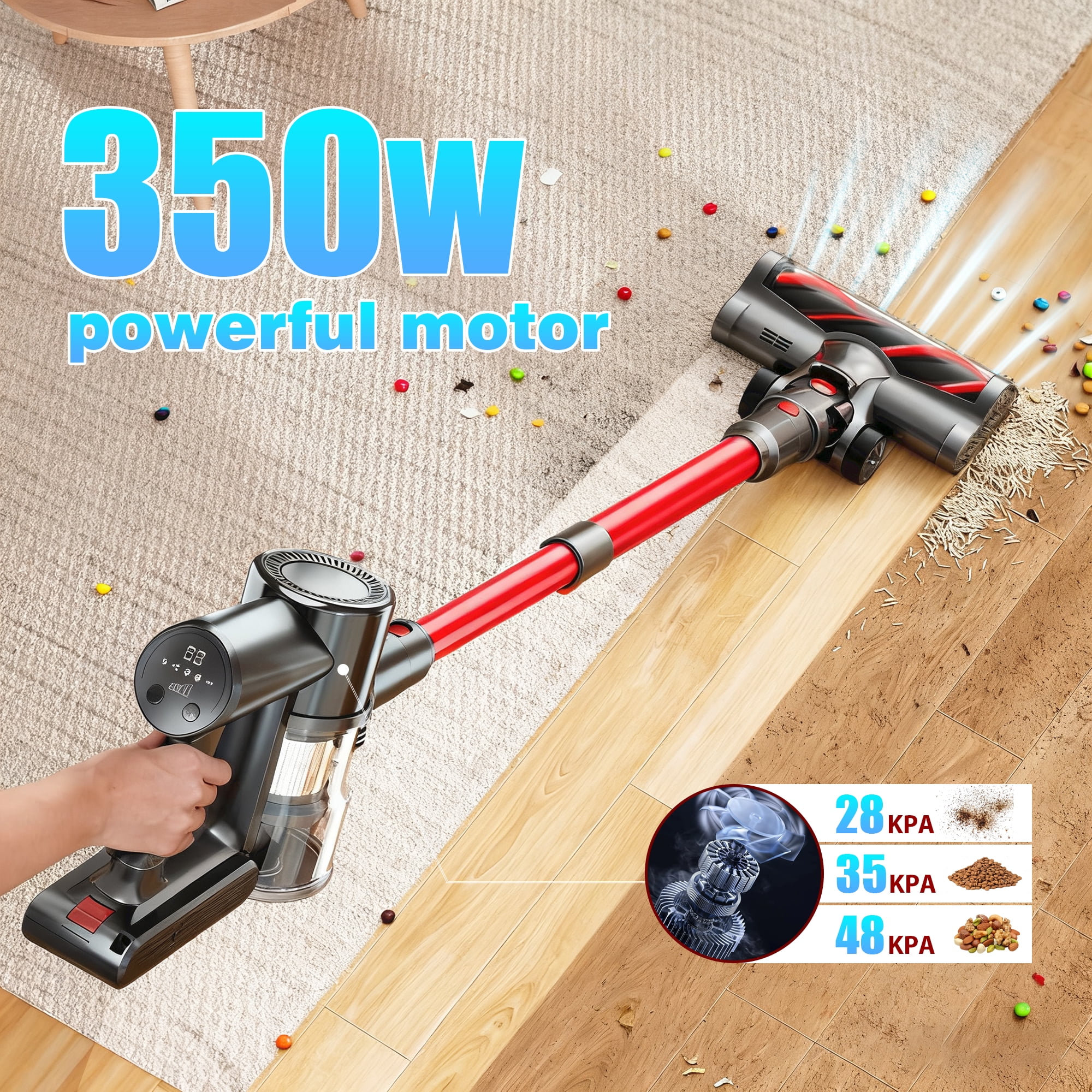 VEAVON 6-in-1 Cordless Stick Vacuums for Home Upright Lightweight Cleaner 45000Pa Suction of Greenlight for Dust Reveal 300W Bldc Motor 45-Min Runtime for Pet Hair/Carpet/Hard Floor, Handheld Cleaner