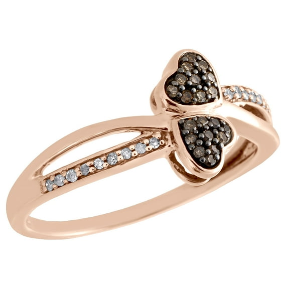 10K Rose Gold Brown Diamond Bypass Heart Ring Ladies Statement Band 0.10 CT.