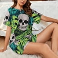 thumbnail image 4 of Balery Skull and Palm Leaves Conjunto de Pijama para Mujer con Estampado, Dos Piezas de Manga Corta y Shorts, Ropa de Dormir Suave con Cuello Redondo y Bolsillos-Medium, 4 of 6