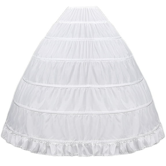 Women Floor-Length Full A-Line Crinoline 6 Hoop Bridal Wedding Dress Slip Petticoat Gown Long Skirt Drawstring Waist Ruffles Hem Big Underskirt