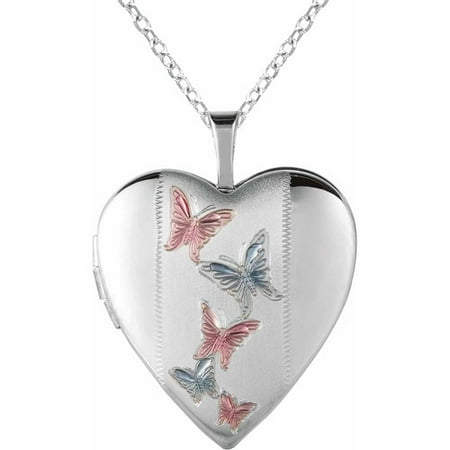 Sterling Silver Heart-Shaped with butterfly (Butterflies) Locket