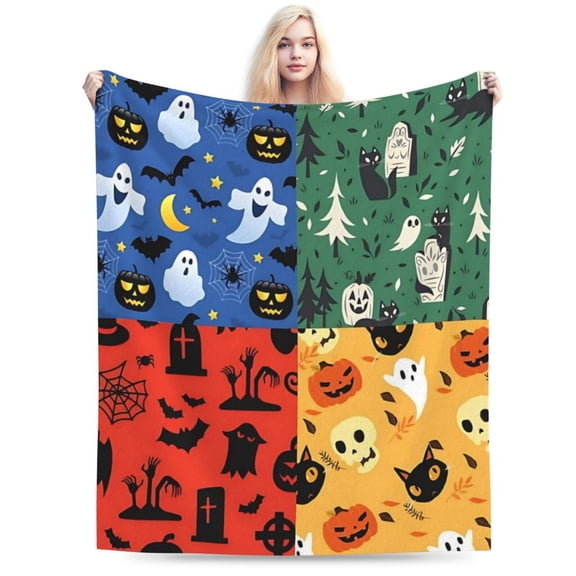 Halloween Blanket Ghost Skeleton Fleece Throw 50x40