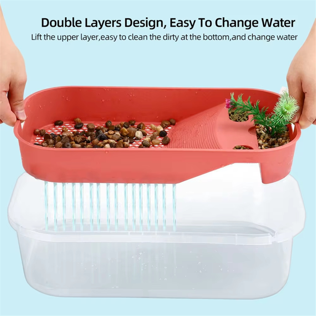 Réservoir de Tortue pour Usage Domestique avec Terrasse Solaire Réservoir d'Élevage de Tortues Réservoir d'Aquarium pour Reptiles Type Rose