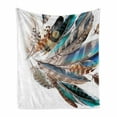 thumbnail image 1 of Feathers Soft Flannel Fleece Blanket, Vaned Types and Natal Contour Flight Bird Feathers and Animal Skin Element Print, Cozy Plush for Indoor and Outdoor Use, 70" x 90", Teal Brown, by Ambesonne, 1 of 6