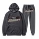 thumbnail image 1 of Pantalones de manga larga de felpa para mujer, jersey holgado con estampado de letras y sudadera con capucha de cuerda, de dos piezas Gris oscuro S, 1 of 3