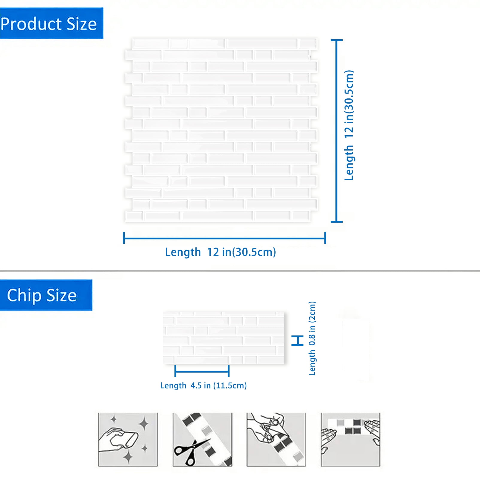 DEWOO Thick Kitchen Peel and Stick Tile Backsplash, Stick on Wall Tiles, 12"x12" Self Adhesive Sticky 3D Wall Marble Tiles Bathroom (10-Sheet，White)