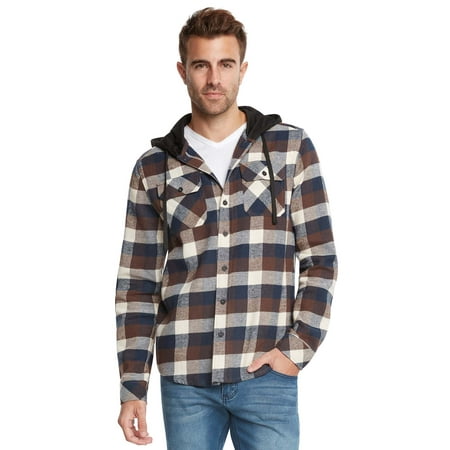 - Men's Lightweight Hoodie Plaid Flannel Shirt