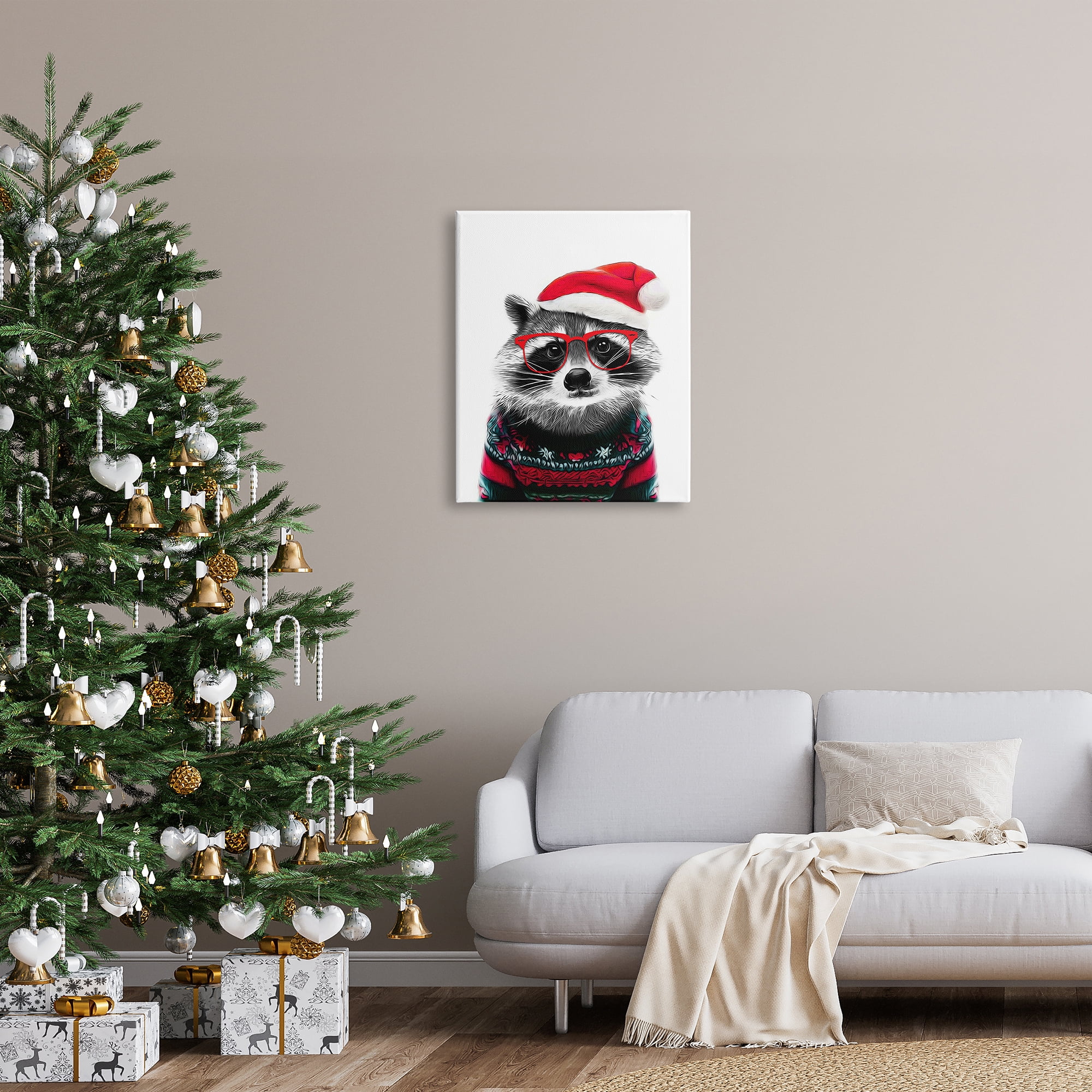 Stupell Industries Raccoon in Holiday Sweater Holiday Painting Gallery Wrapped Canvas Art Print Wall Art, 24 x 30