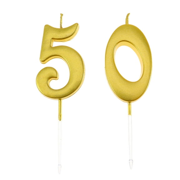 Toyvian 2pcs 50 Birthday Candle Number Decoration Bithday Cake Topper Candles Party Supplies (Number 5 0, Golden)