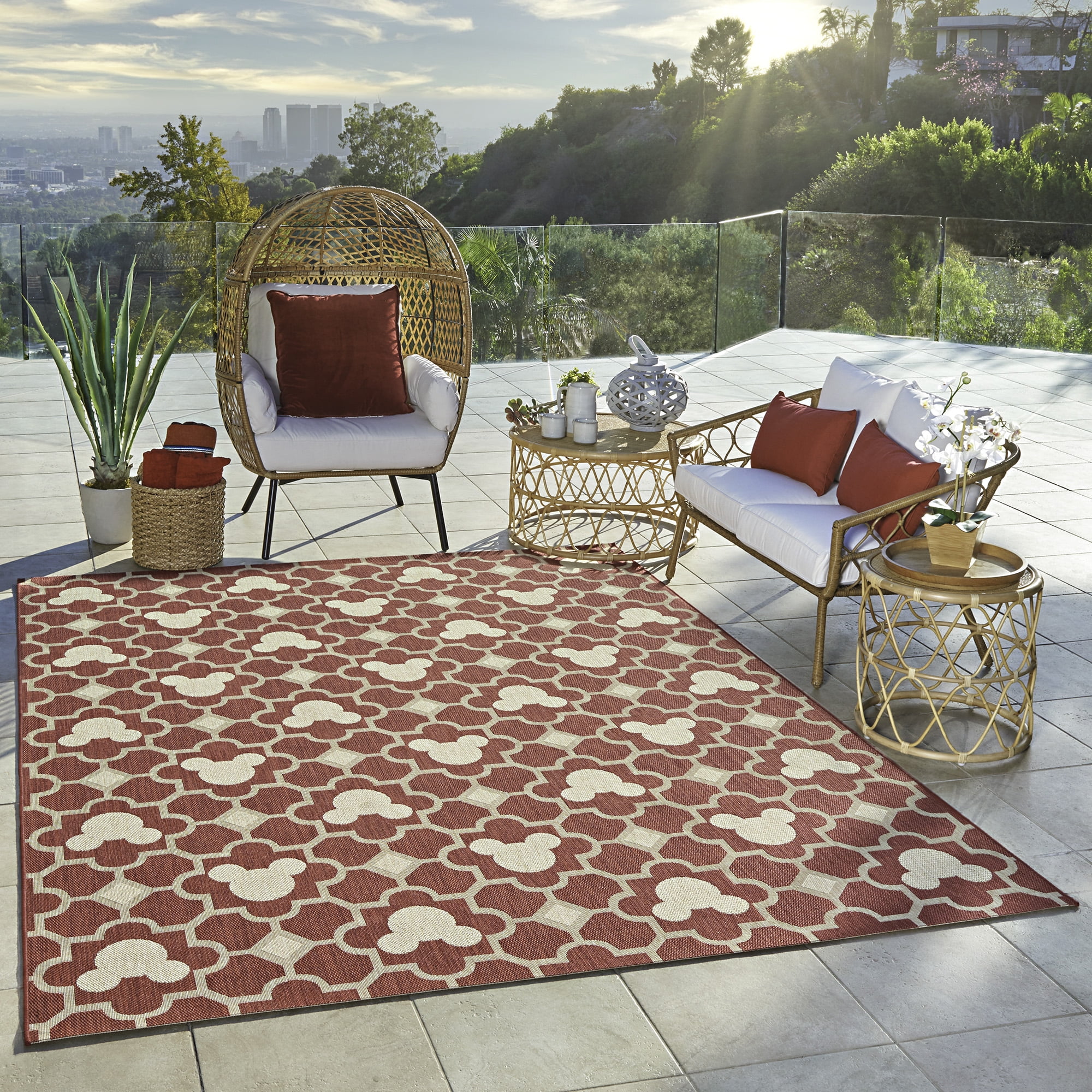 Disney Mickey Mouse Tile Indoor/Outdoor Red Area Rug, 8x10