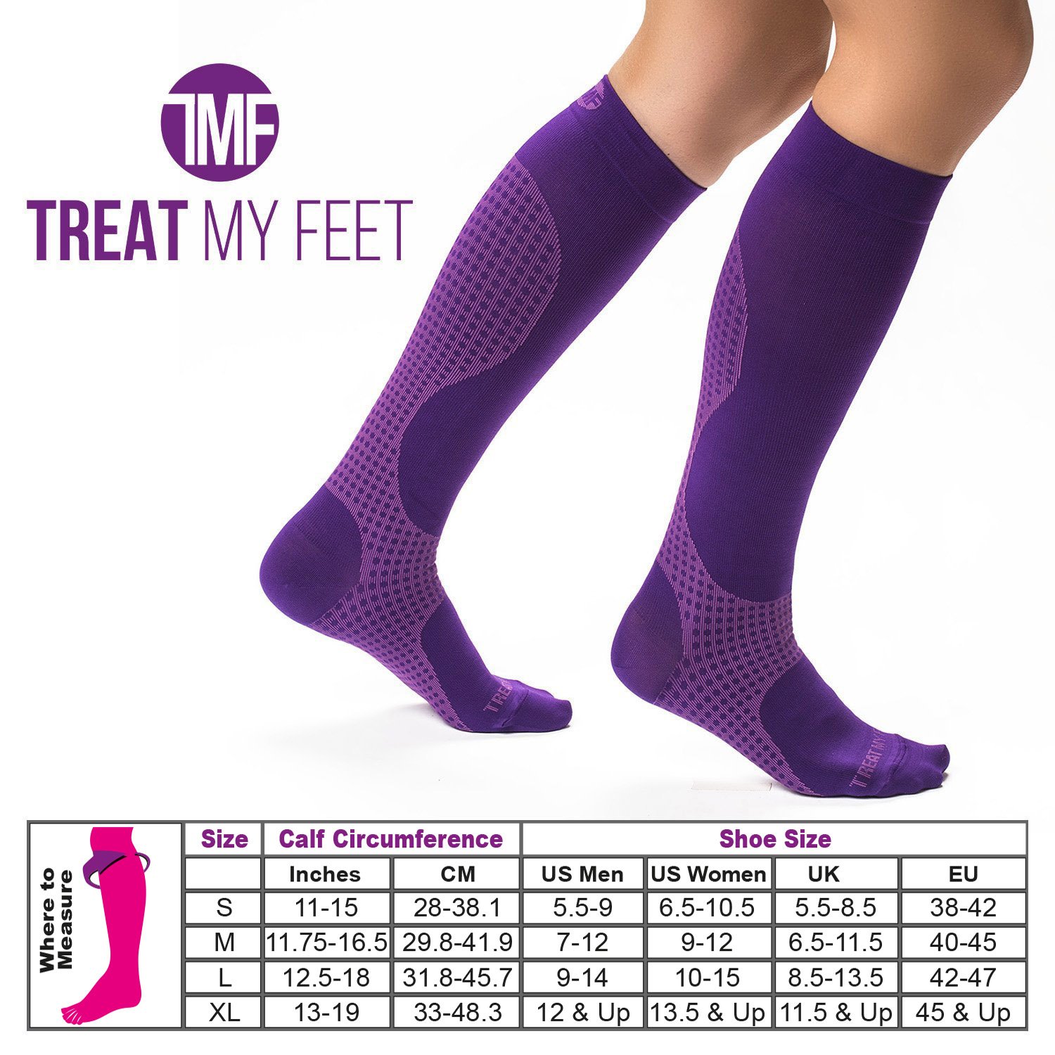 LuckyRocky Compression Socks – Below Knee – Foot & Calf Support – Pain Relief
