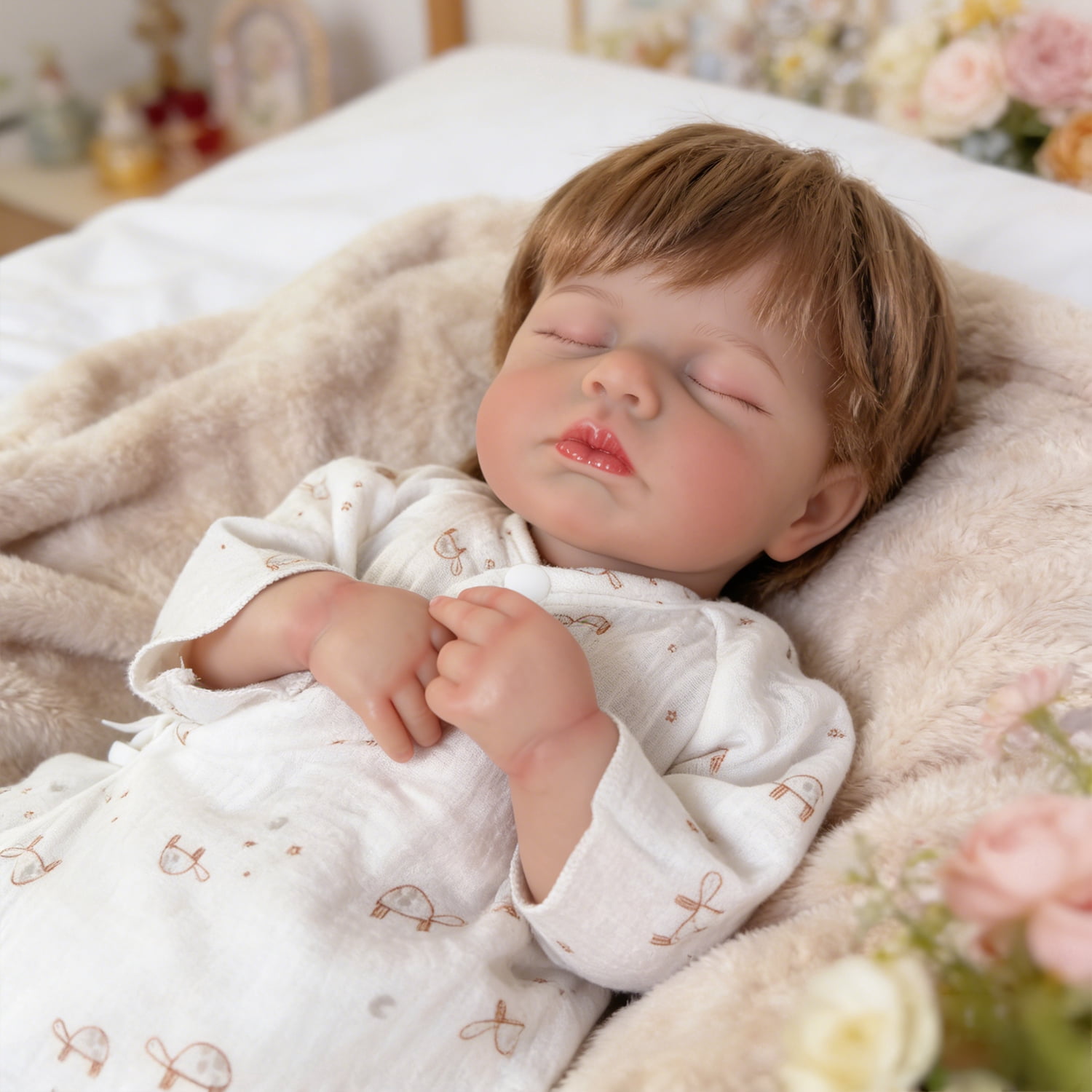 iCradle Realistic Newborn Baby Dolls Girl  Adorable Real Looking Reborn Baby Dolls 19 Inch 46cm Cuddly Asleep Lifelike Reborn Baby Doll Soft Cloth Body Rooted Hair Toys or Gifts for Kids Ages 3+