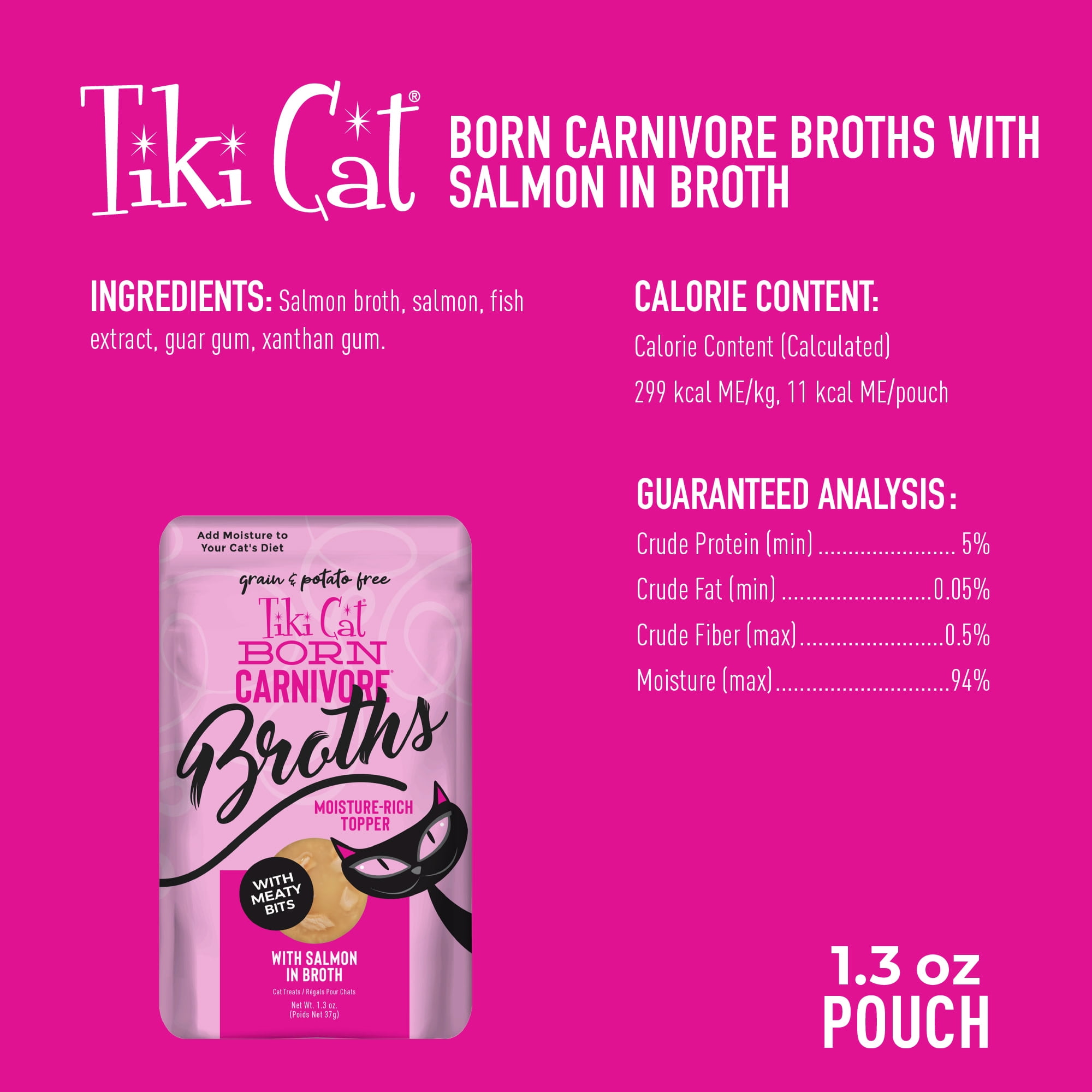 Tiki Cat Born Carnivore Broths Wet Cat Food Topper, Salmon, 1.3 oz
