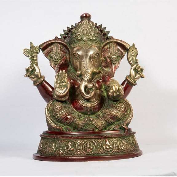 Arihant Craft® Hindu God Ganesha Idol Ganpati Statue Sculpture Hand Craft Showpiece – 29 cm (Brass, Red, Green)