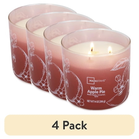 (4 pack) Mainstays 3-Wick Ombre Wrap Warm Apple Pie Candle 14-Ounce