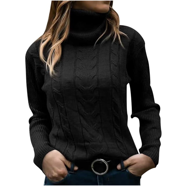 Bowake Womens’Turtleneck Pullover Cable Long Sleeve Basic Soft Sweater Solid Color Fall Winter Trendy Knit Tops