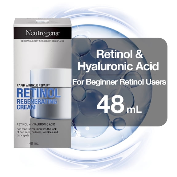 Neutrogena Rapid Wrinkle Repair Regenerating Cream - Retinol Face & Eye Moisturizer - Hyaluronic Acid Serum- 48 mL