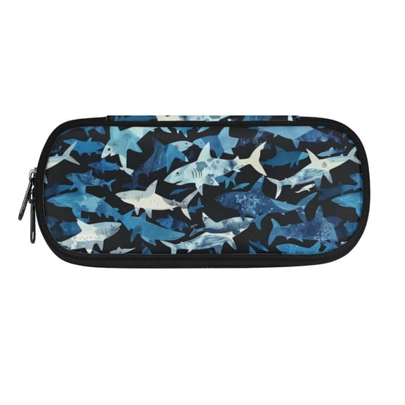 FOR U DESIGNS Shark Print Pencil Case Pouch for Kids Boys Lightweight Pen Case Pencil Pouch with Zipper Closure Roomy Portable Makeup Case Back to School Supplies for Teens