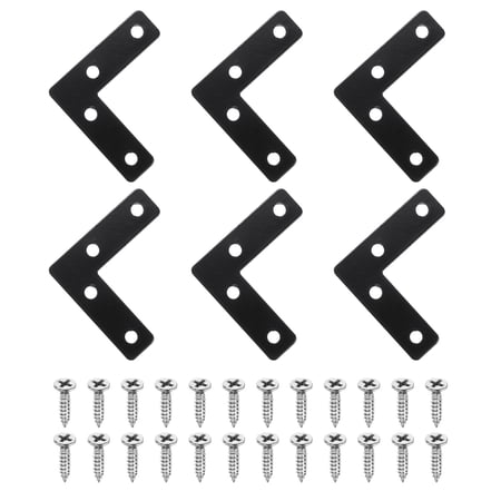 Uxcell 6 Pack L Shape Flat Bracket, 1.97" x 1.97" Metal Flat Corner Bracket Right Angle Corner Brace Mending Plate with Screws, Black