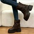 thumbnail image 2 of OKBOP Women's Matte Faux Leather Mid-Calf Moto Boots, Crisscross Buckle Strap Pull-On Round Toe Chunky Lug Sole Platform Boots Boots Sizes 38, 2 of 5