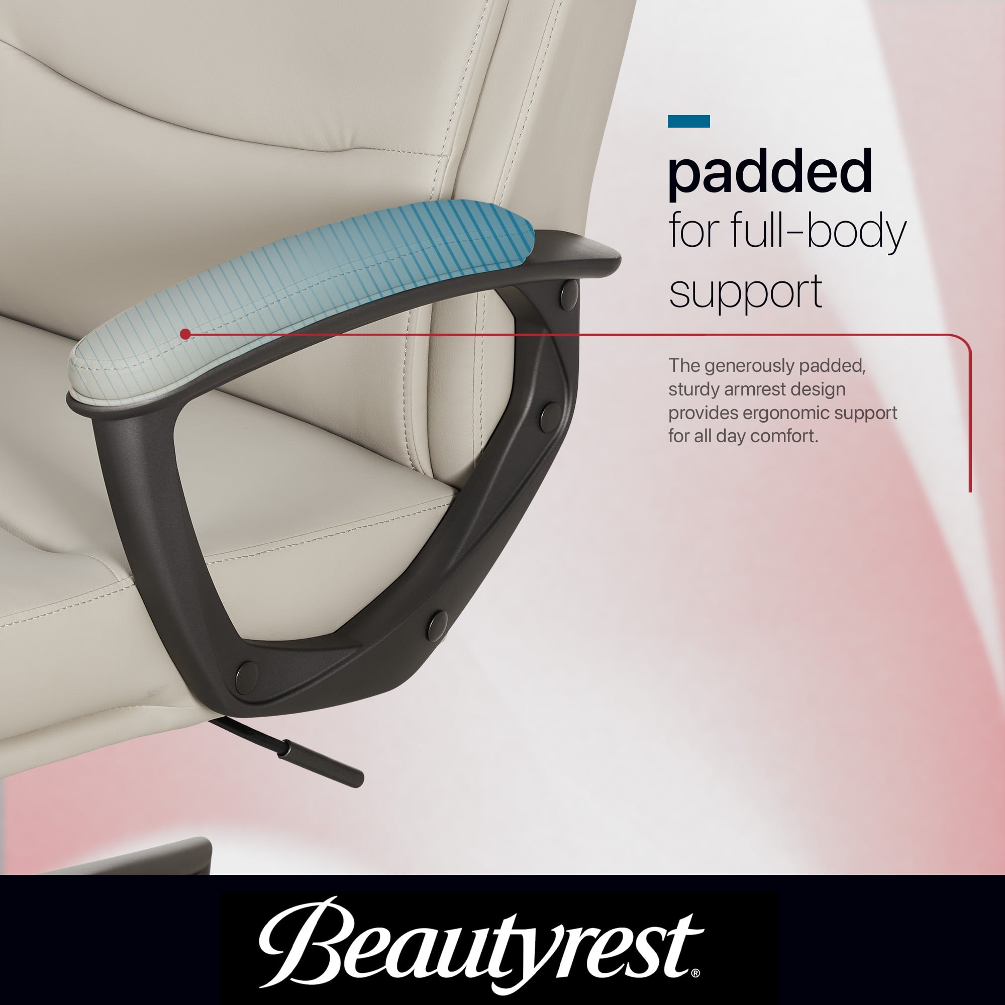 Beautyrest Amara Ergonomic Manager Office Chair with Padded Armrest for Teens and Adults, Ivory