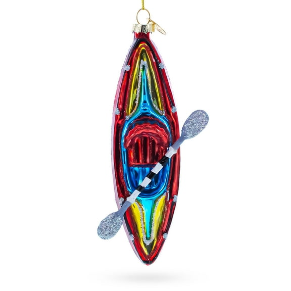 Adventure Kayak with Oar Glass Christmas Ornament