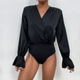 thumbnail image 2 of Women's Wrap V Neck Lantern Long Sleeve T Shirt Bodysuit Leotard Fashion Tunic Tops Tees Basic Leotard Jumpsuit, 2 of 7
