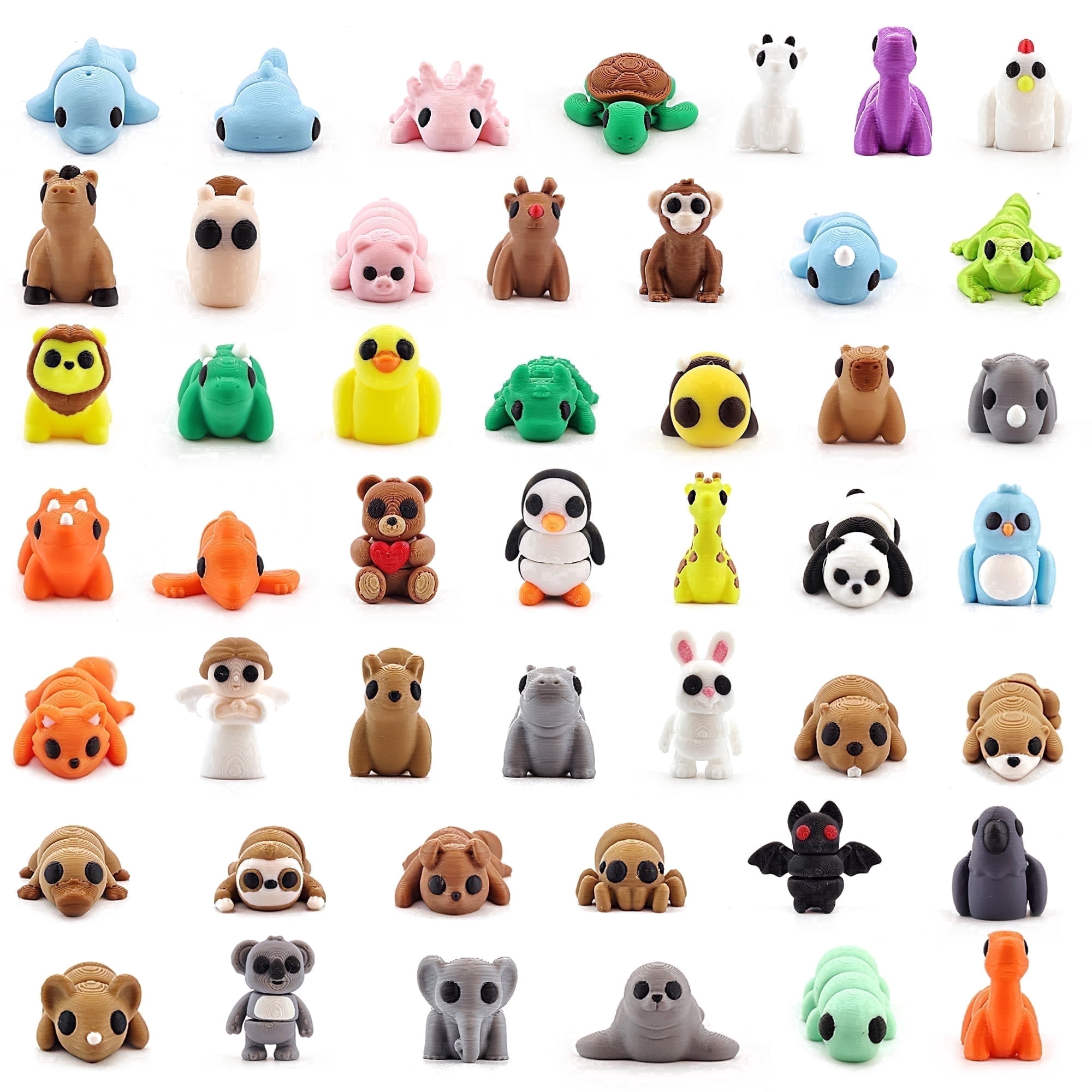 50 PCS Mini 3D Printed Animal Figurines, Flexible Articulated Animal Figures for Party Favors, Classroom Rewards, Desk Decor and Goodie Bag Stuffers