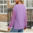 thumbnail image 6 of LEBONYARD Women's Fashion Round Neck Striped Printing Blouse Casual Long Sleeved Solid Color Loose Fit Tops Chic Soft Comfortable Fit Ladies Tops, 6 of 9