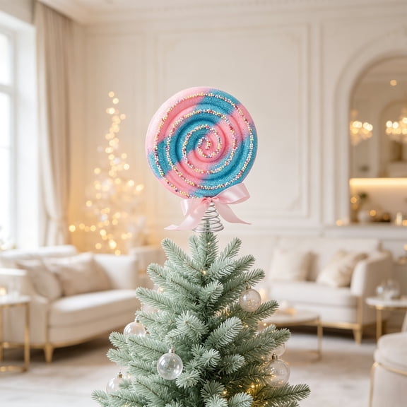 Macaron Candy Lollipop Christmas Tree Topper, Cute Candy Theme Christmas Tree Decoration with Sweet Pastel Colors, Holiday Tree Topper Accessory for Xmas Tree, Home Decor