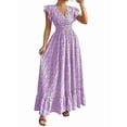 thumbnail image 3 of Women'S V Neck Floral Print Maxi Dress with Ruffle Sleeves and Smocked Waist L, 3 of 7