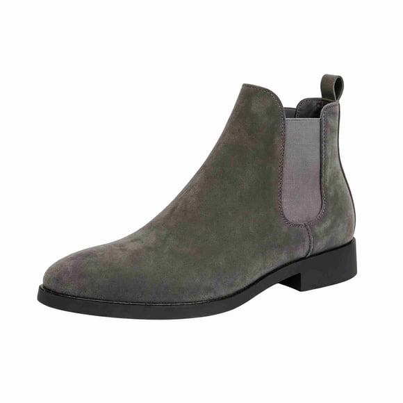 Men's Suede Chelsea Ankle Boots, Slip-On Casual Dress Boots for Men, Black/Gray/Yellow