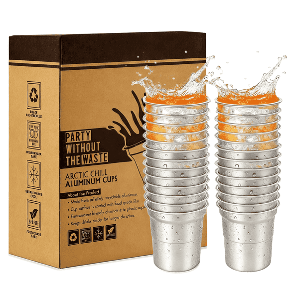 Willorana 30 Pack 16 Oz Silver Reusable Aluminum Party Cups for Family & Entertainment Gatherings