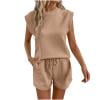 Womens 2 Piece Outfit Sleeveless Tops Shorts Set Solid Color Summer Casual Trendy Holiday Travel Texture Lounge Sets S-2XL