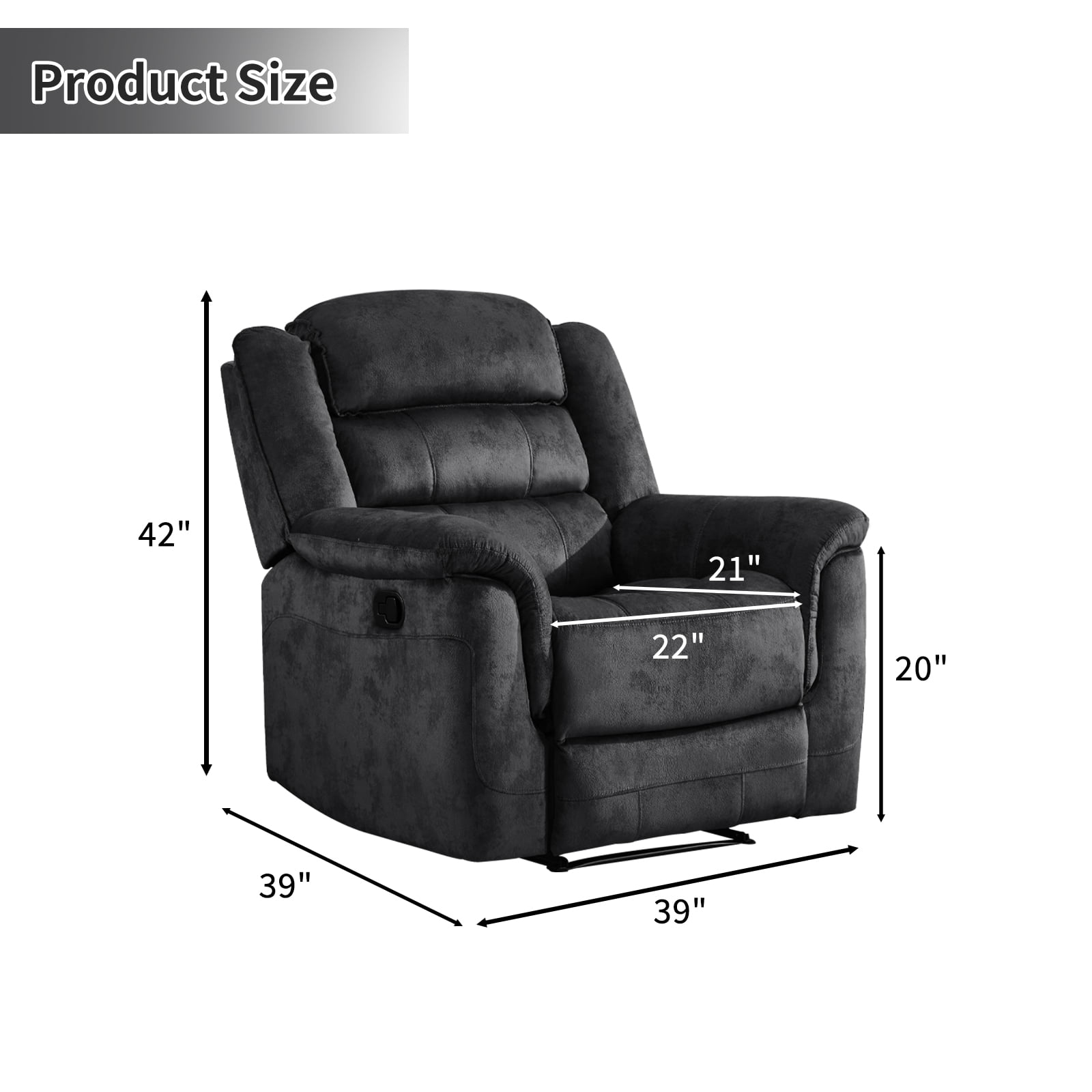 Bonzy Home Fabric Manual Recliner Chair — Modern Single-Seat Recliner with Padded Armrests & Backrest for Living Room & Bedroom Gray