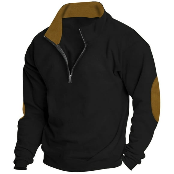 Black Carhartt Hoodies For Men, Polyester Hoodie For Men, Zip Up Hoodie Men, Men's Fall And Winter Fleece Fashion Casual Long Sleeve Half Zipper Warm Sleeve Patch Long Sleeve Sweatshirt Top