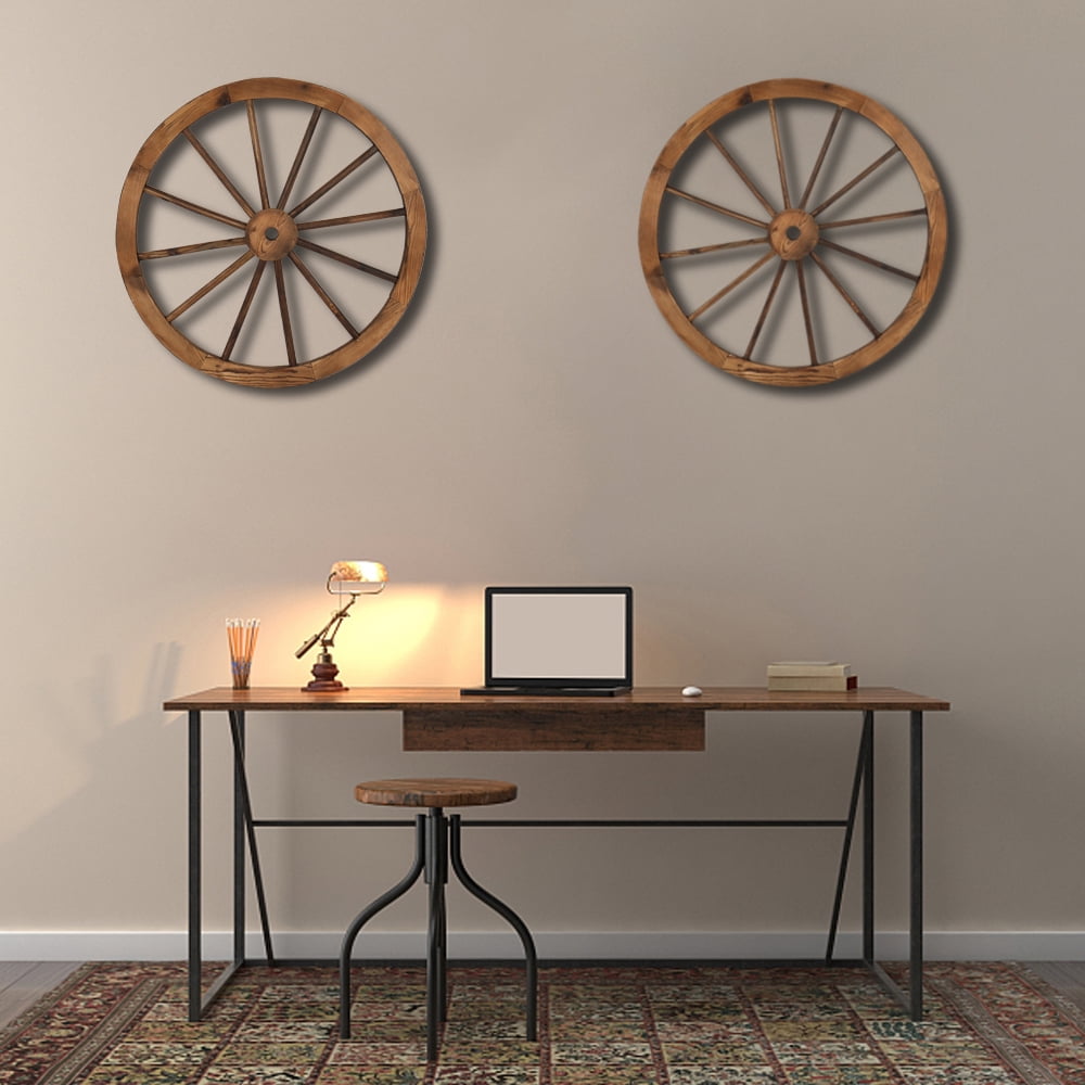 Kepooman 30" Fir Wood Wooden Wheel Decoration, 2PCS Kepooman 30" Fir Wood Wooden Wheel Decoration, 2PCS