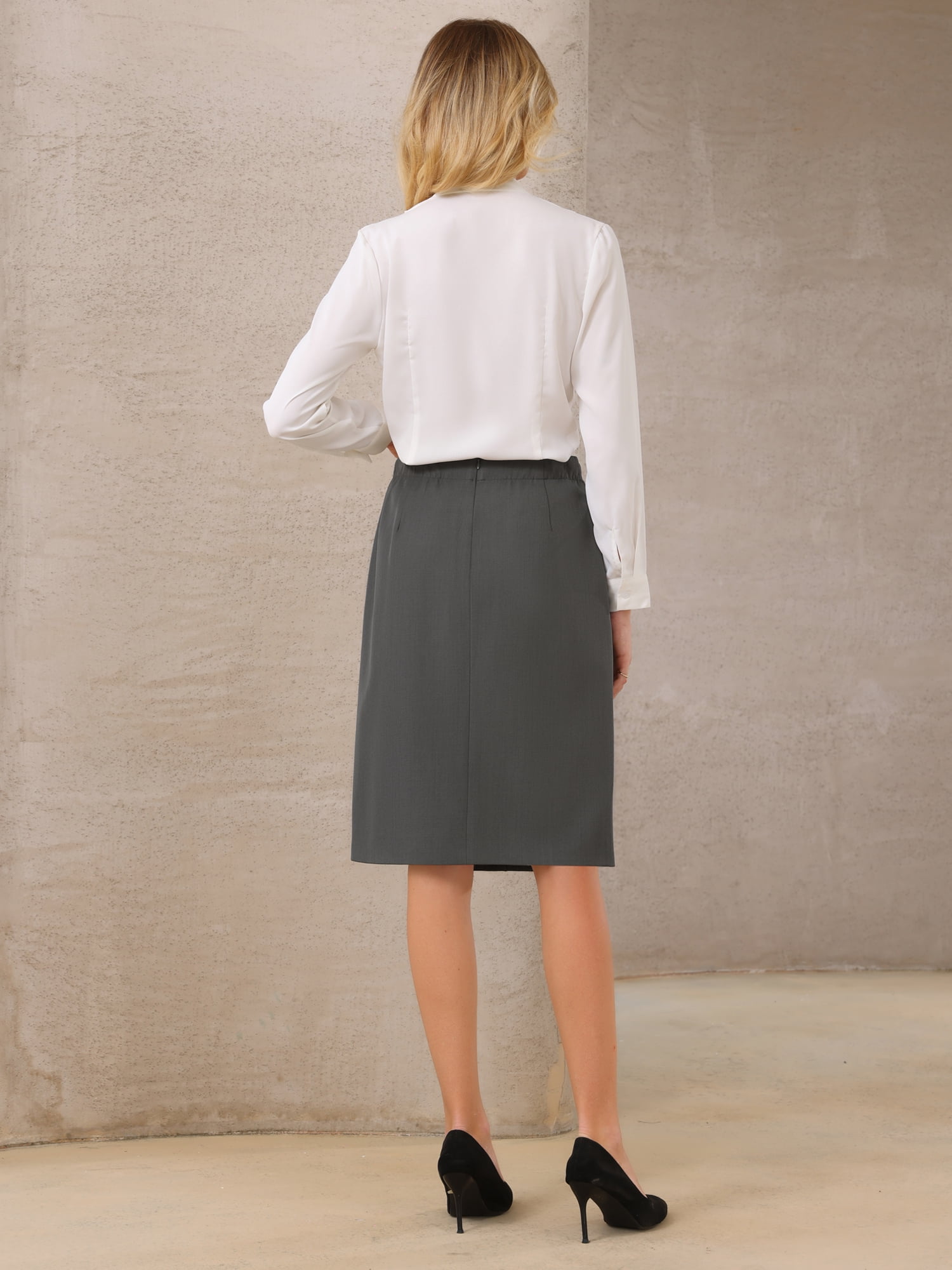 DARING DIVA Women's High Waist Formal Knee Length Pencil Skirts XL Dark Grey