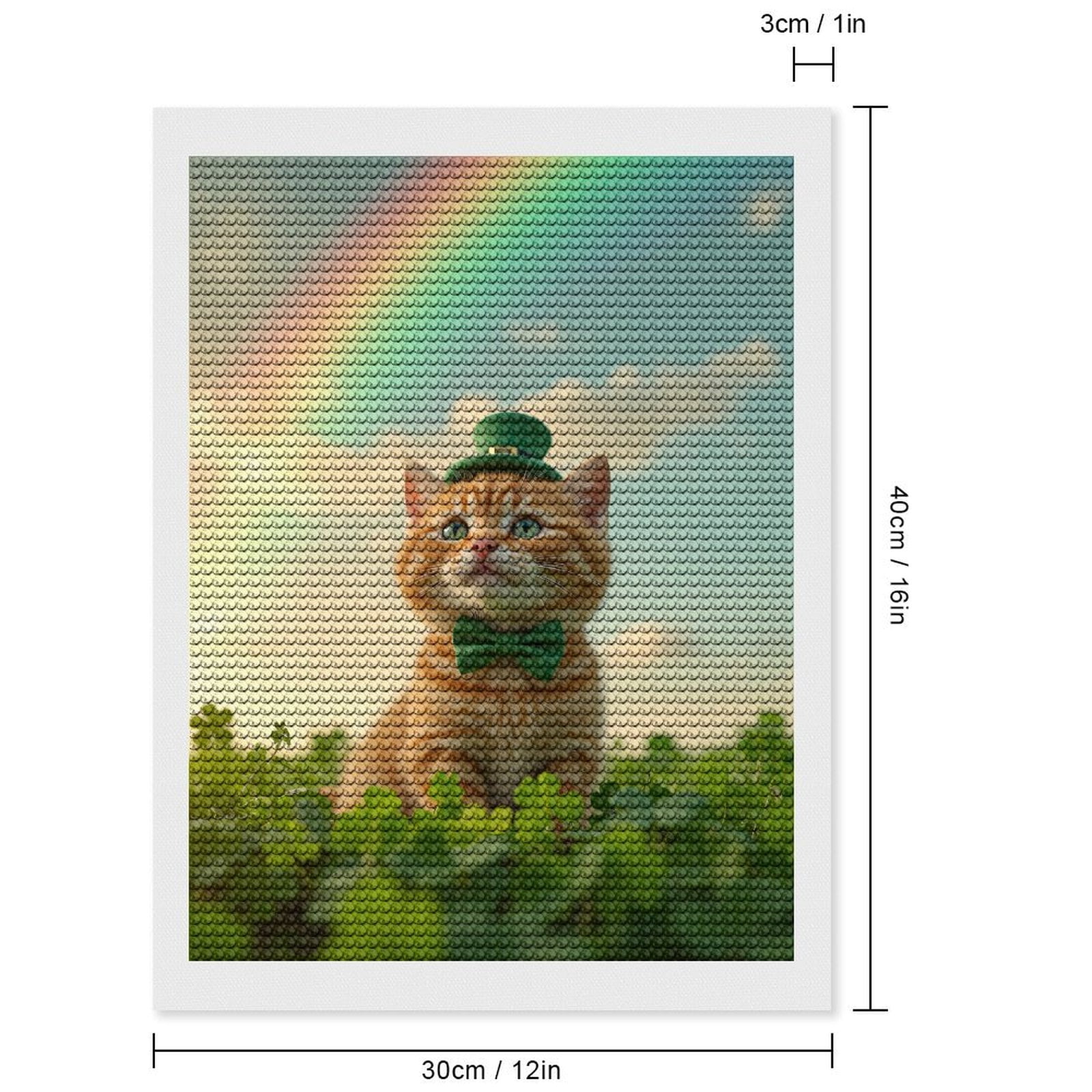 Diamond Art Kits for Adults, Cat Green Bowtie Rainbow 5D Diamond Painting Kits for Adults Beginners, DIY Full Drill Diamond Painting, Gem Art and Crafts 12x16