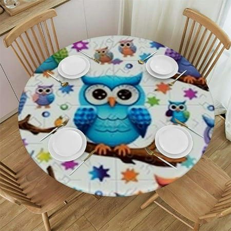 

Autua Owls Stars Jigsaw Puzzle Round Tablecloth 100% Polyester Stain Resistant Washable Indoor Outdoor Kitchen Dining Wedding Parties 31 -35