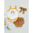 thumbnail image 3 of Franhais 3Pcs Baby Girls Summer Outfits, Rainbow Embroidery Strappy Romper + Pantie + Hairband for Toddlers, 0-24 Months, 3 of 9