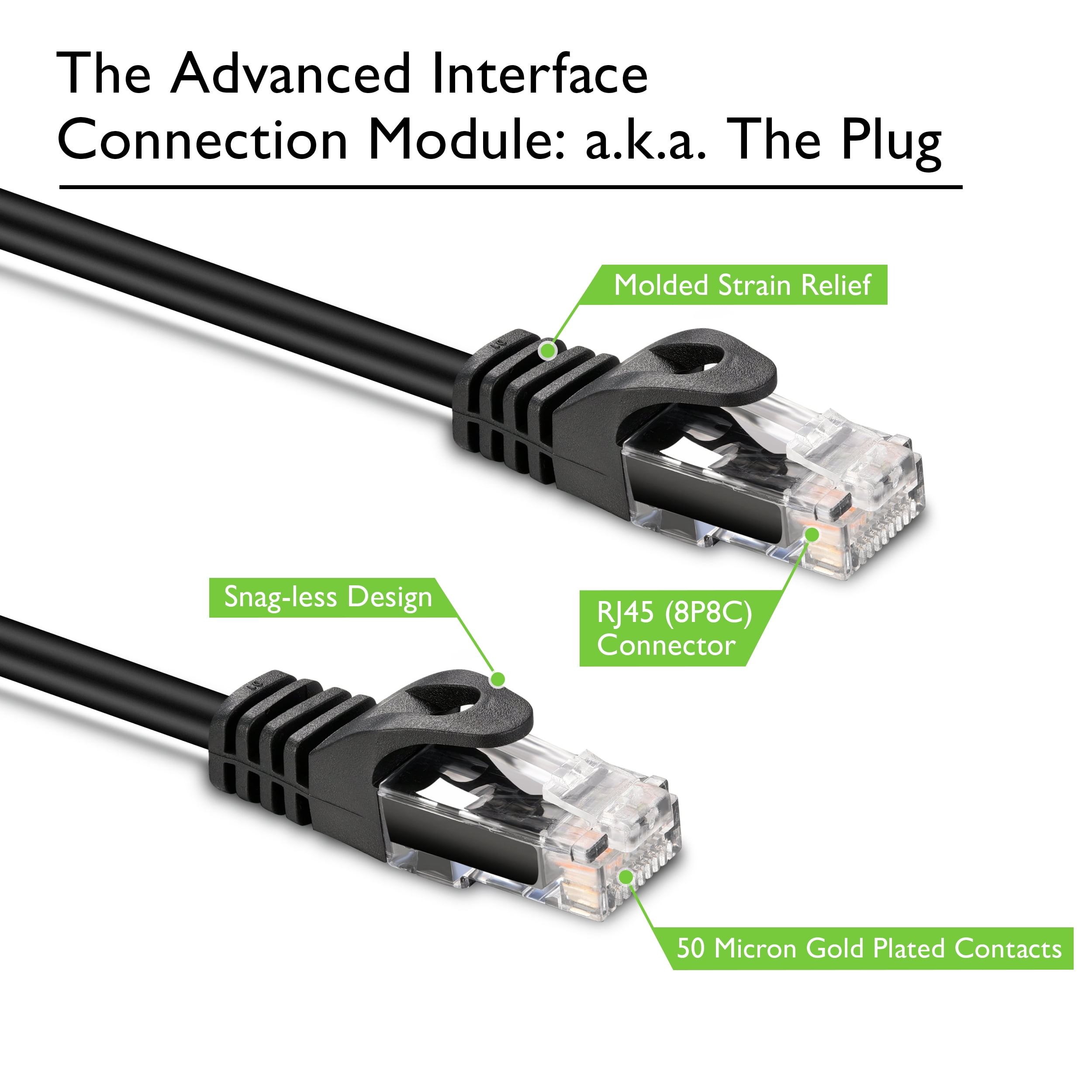 GearIT Cat6 Patch Cable Cat 6 Ethernet Cable Snagless Flexible Soft Tab - Preimum Series, Black