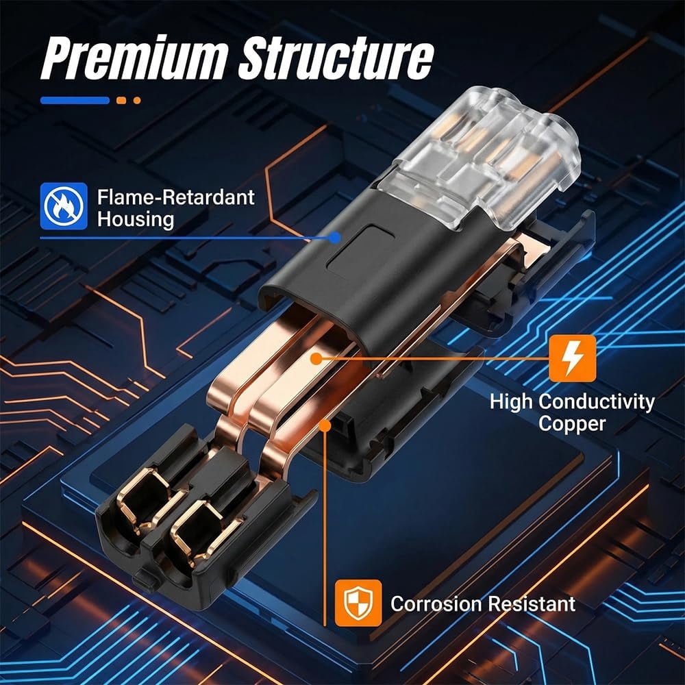 Double Wire Plug in Connector, Quick Connect Wire Connectors Push-in Snap On Electrical Connectors with Locking Buckle for LED Strip Lights DIY Wiring Low Voltage Projects