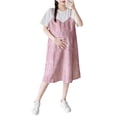 thumbnail image 1 of Robe de Maternité pour Femmes, Manches Courtes Col Rond Faux Deux Pièces, Robe Maxi Décontractée Ample Unie pour Grossesse, 1 of 6