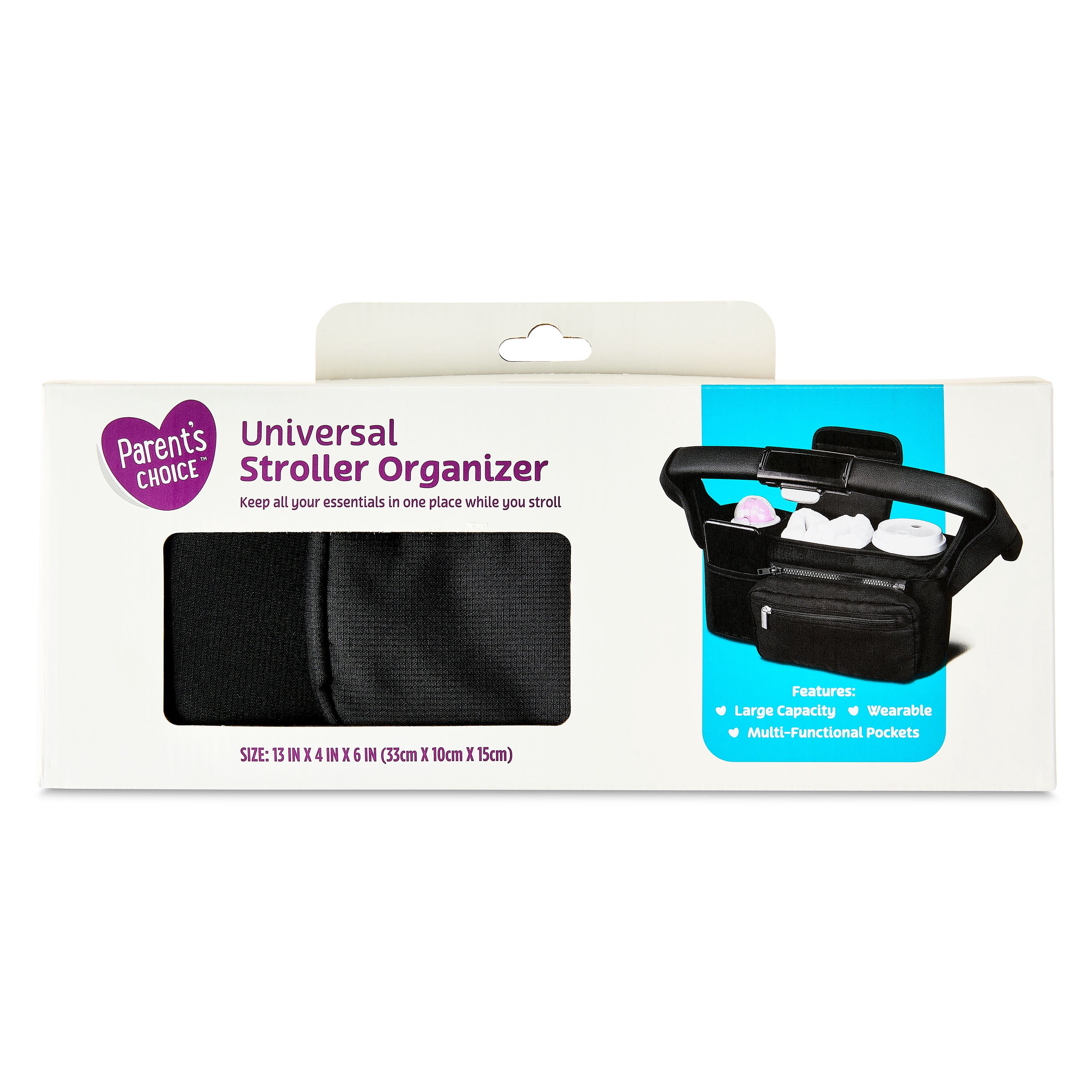 Parent's Choice Deluxe Stroller Organizer with Multi-Functional Pockets, Compact Black Design