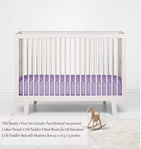 Bacati Solid 2-Piece Fitted Crib Sheet 100% Cotton Percale, Available in Multiple Colors