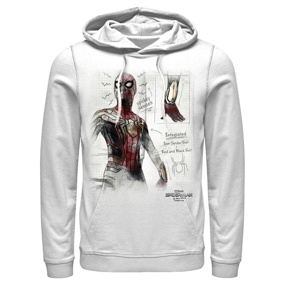 Men's Marvel Spider-Man: No Way Home Integrated Suit Sketch Pull Over Hoodie White 2X Large